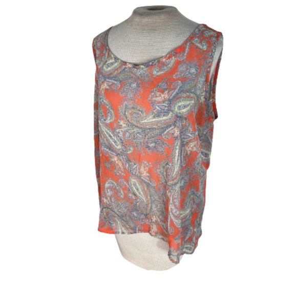 Check It Out Plus Tops - Check It Out Plus Boho Strappy Sheer Paisley Tank Top Orange Purple 2XL